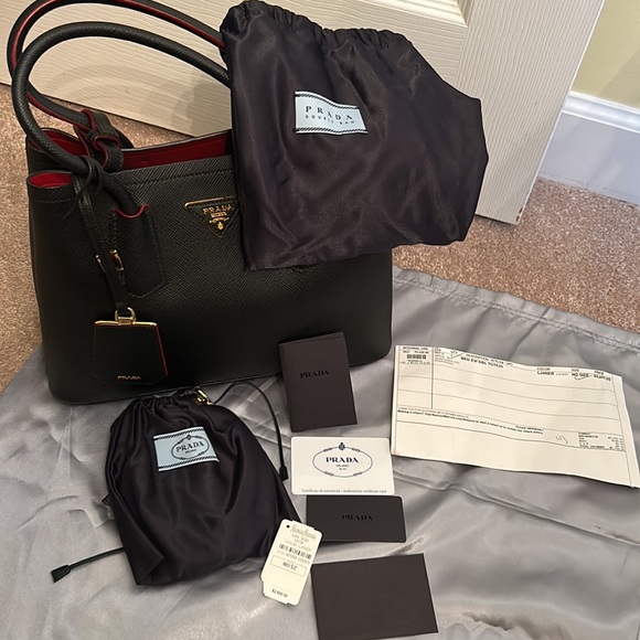 Prada Saffiano Leather Double Strap Bag with Red Interior - Picture 10 of 15